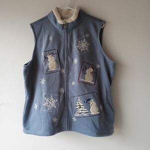 Croft & Barrow Fleece Vest XL‎ Blue Snowman Embroidered Sherpa Lined Winter